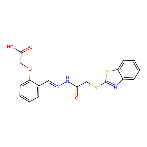 (2-{[2-(Benzothiazol-2-ylsulfanyl)-acetyl]-hydrazonomethyl}-phenoxy)-acetic acid structure