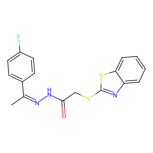 (Z)-2-(benzo[d]thiazol-2-ylthio)-N'-(1-(4-fluorophenyl)ethylidene)acetohydrazide structure