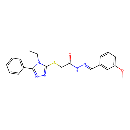 2-[(4-ethyl-5-phenyl-4H-1,2,4-triazol-3-yl)sulfanyl]-N'-[(E)-(3-methoxyphenyl)methylidene]acetohydrazide structure