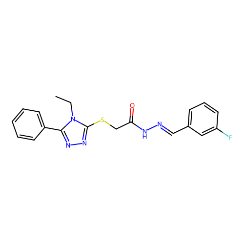 2-[(4-ethyl-5-phenyl-4H-1,2,4-triazol-3-yl)sulfanyl]-N'-[(E)-(3-fluorophenyl)methylidene]acetohydrazide structure
