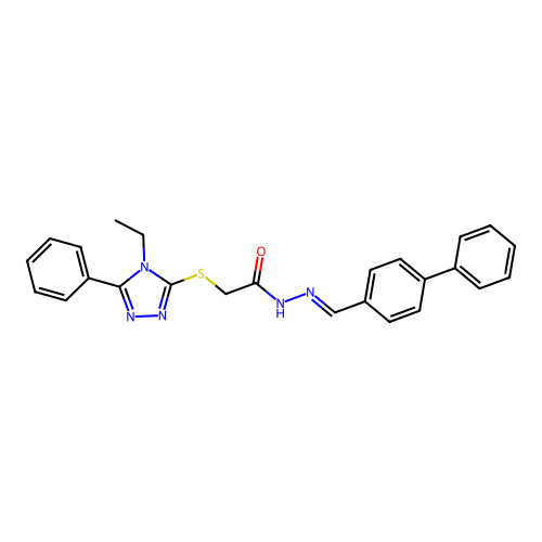 (E)-N'-([1,1'-biphenyl]-4-ylmethylene)-2-((4-ethyl-5-phenyl-4H-1,2,4-triazol-3-yl)thio)acetohydrazide structure