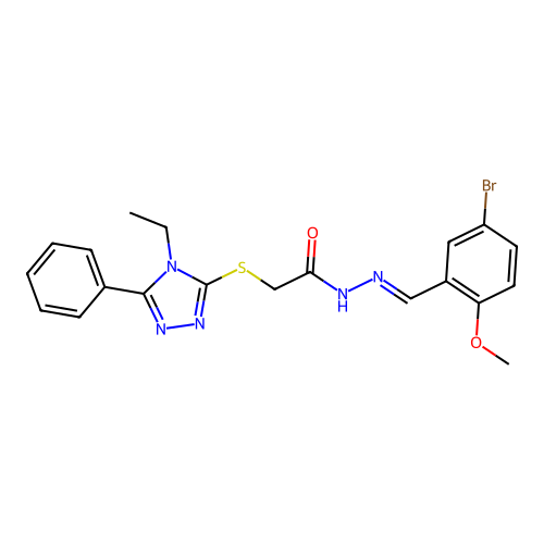 N'-[(E)-(5-bromo-2-methoxyphenyl)methylidene]-2-[(4-ethyl-5-phenyl-4H-1,2,4-triazol-3-yl)sulfanyl]acetohydrazide structure