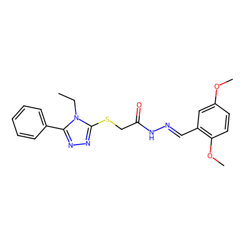 N'-[(E)-(2,5-dimethoxyphenyl)methylidene]-2-[(4-ethyl-5-phenyl-4H-1,2,4-triazol-3-yl)sulfanyl]acetohydrazide structure