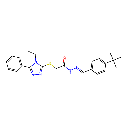 N'-[(E)-(4-tert-butylphenyl)methylidene]-2-[(4-ethyl-5-phenyl-4H-1,2,4-triazol-3-yl)sulfanyl]acetohydrazide structure