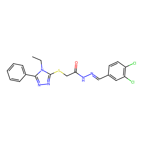 N'-[(E)-(3,4-dichlorophenyl)methylidene]-2-[(4-ethyl-5-phenyl-4H-1,2,4-triazol-3-yl)sulfanyl]acetohydrazide structure