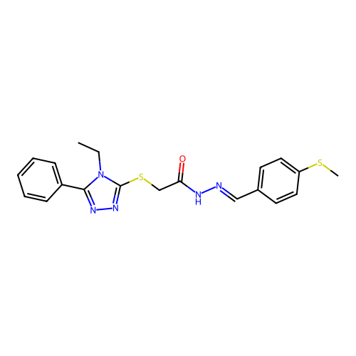 2-[(4-ethyl-5-phenyl-4H-1,2,4-triazol-3-yl)sulfanyl]-N'-{(E)-[4-(methylsulfanyl)phenyl]methylidene}acetohydrazide structure