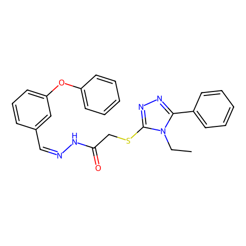 (Z)-2-((4-ethyl-5-phenyl-4H-1,2,4-triazol-3-yl)thio)-N'-(3-phenoxybenzylidene)acetohydrazide structure