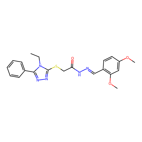 N'(2,4-DI-Meo-benzylidene)2((4-ET-5-PH-4H-1,2,4-triazol-3-YL)thio)acetohydrazide structure