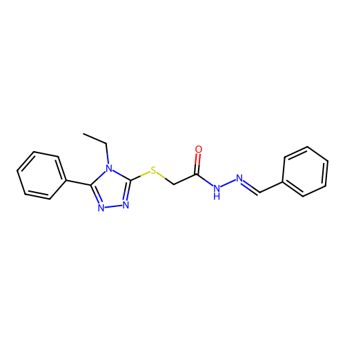 N'-Benzylidene-2-((4-ethyl-5-phenyl-4H-1,2,4-triazol-3-YL)thio)acetohydrazide structure
