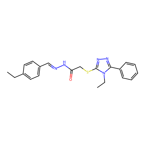(E)-2-((4-ethyl-5-phenyl-4H-1,2,4-triazol-3-yl)thio)-N'-(4-ethylbenzylidene)acetohydrazide structure