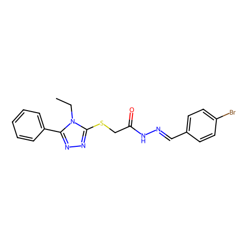 N'-[(E)-(4-bromophenyl)methylidene]-2-[(4-ethyl-5-phenyl-4H-1,2,4-triazol-3-yl)sulfanyl]acetohydrazide structure