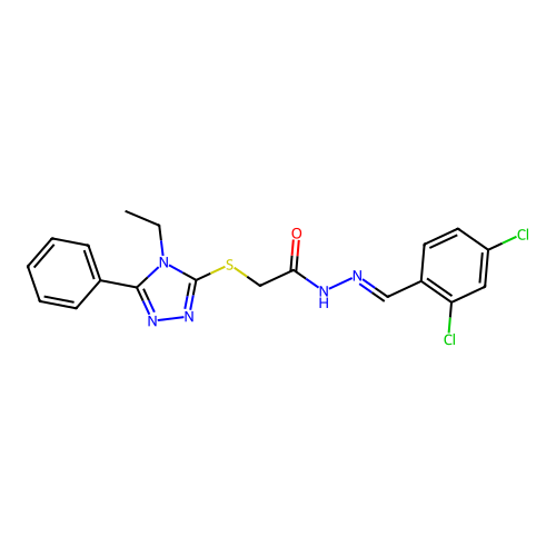 N'-(2,4-DI-CL-Benzylidene)2((4-ET-5-PH-4H-1,2,4-triazol-3-YL)thio)acetohydrazide structure