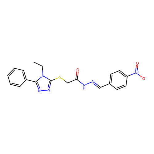 2-((4-ET-5-PH-4H-1,2,4-Triazol-3-YL)thio)-N'-(4-nitrobenzylidene)acetohydrazide structure