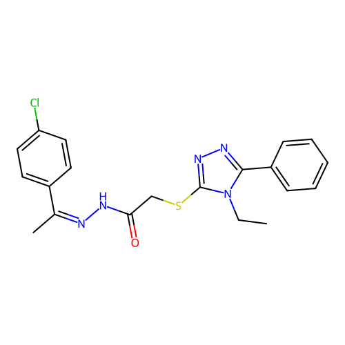 (Z)-N'-(1-(4-chlorophenyl)ethylidene)-2-((4-ethyl-5-phenyl-4H-1,2,4-triazol-3-yl)thio)acetohydrazide structure