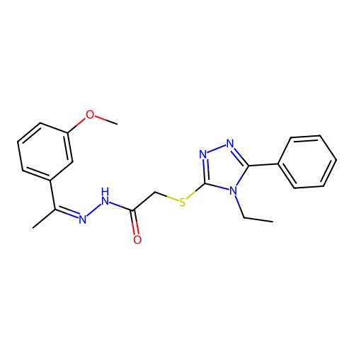 (Z)-2-((4-ethyl-5-phenyl-4H-1,2,4-triazol-3-yl)thio)-N'-(1-(3-methoxyphenyl)ethylidene)acetohydrazide structure