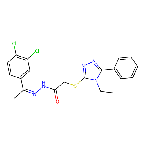 (Z)-N'-(1-(3,4-dichlorophenyl)ethylidene)-2-((4-ethyl-5-phenyl-4H-1,2,4-triazol-3-yl)thio)acetohydrazide structure