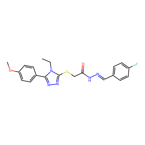 2-{[4-ethyl-5-(4-methoxyphenyl)-4H-1,2,4-triazol-3-yl]sulfanyl}-N'-[(E)-(4-fluorophenyl)methylidene]acetohydrazide structure