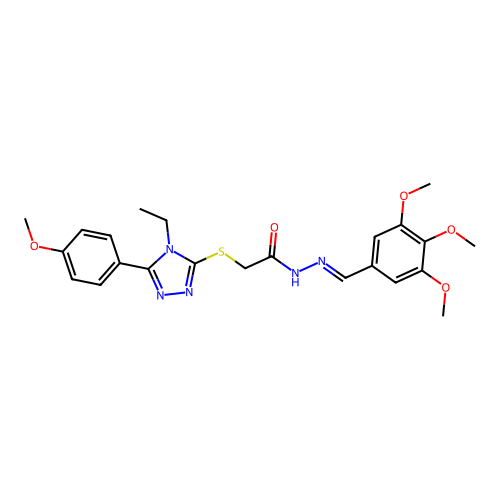 (E)-2-((4-ethyl-5-(4-methoxyphenyl)-4H-1,2,4-triazol-3-yl)thio)-N'-(3,4,5-trimethoxybenzylidene)acetohydrazide structure