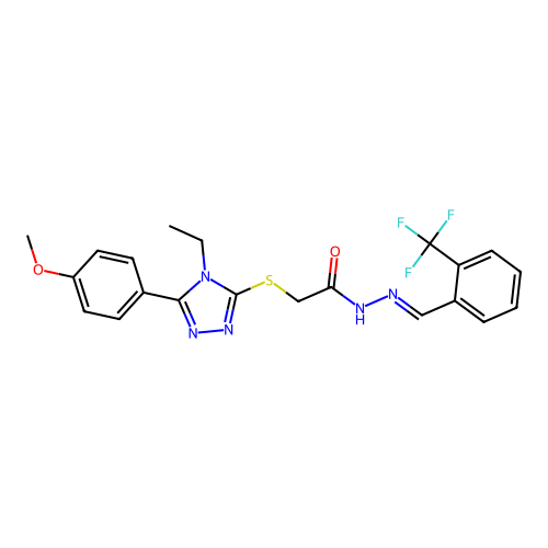 (E)-2-((4-ethyl-5-(4-methoxyphenyl)-4H-1,2,4-triazol-3-yl)thio)-N'-(2-(trifluoromethyl)benzylidene)acetohydrazide structure