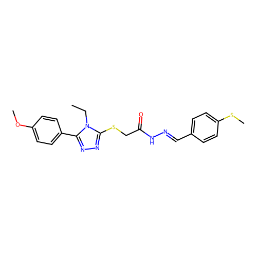 (E)-2-((4-ethyl-5-(4-methoxyphenyl)-4H-1,2,4-triazol-3-yl)thio)-N'-(4-(methylthio)benzylidene)acetohydrazide structure