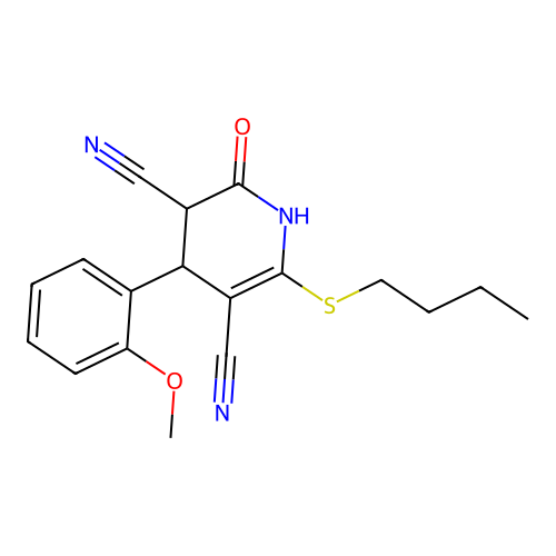 6-(butylsulfanyl)-4-(2-methoxyphenyl)-2-oxo-1,2,3,4-tetrahydropyridine-3,5-dicarbonitrile structure