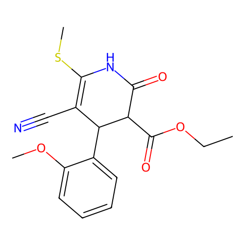 ethyl 5-cyano-4-(2-methoxyphenyl)-6-(methylsulfanyl)-2-oxo-1,2,3,4-tetrahydropyridine-3-carboxylate structure