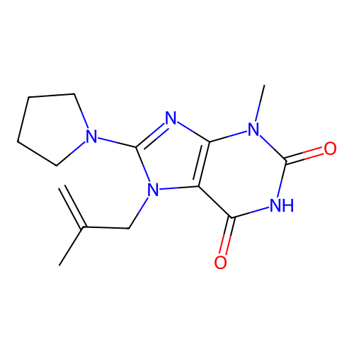 3-methyl-7-(2-methylallyl)-8-(pyrrolidin-1-yl)-1H-purine-2,6(3H,7H)-dione structure
