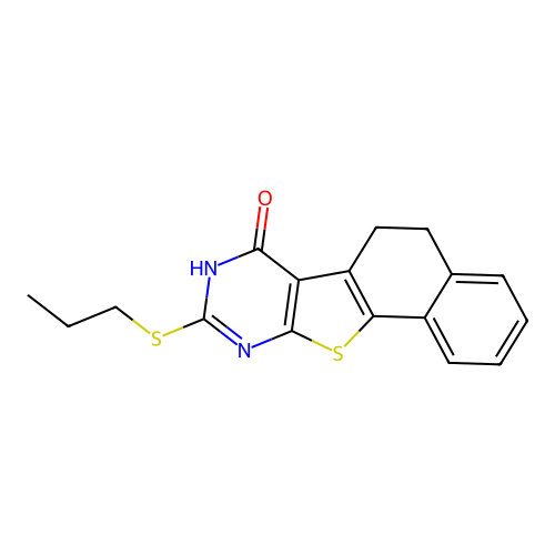 9-(propylthio)-5,6-dihydronaphtho[2',1':4,5]thieno[2,3-d]pyrimidin-7(8H)-one structure