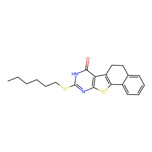 9-(Hexylsulfanyl)-5,6-dihydronaphtho[2',1':4,5]thieno[2,3-d]pyrimidin-7-ol structure