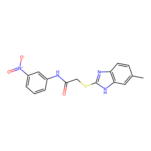 2-[(5-methyl-1H-benzimidazol-2-yl)thio]-N-(3-nitrophenyl)acetamide structure