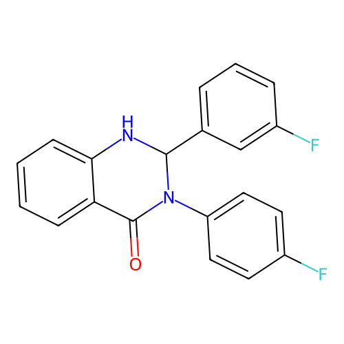 2-(3-fluorophenyl)-3-(4-fluorophenyl)-2,3-dihydroquinazolin-4(1H)-one structure