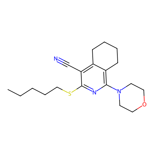 1-(morpholin-4-yl)-3-(pentylsulfanyl)-5,6,7,8-tetrahydroisoquinoline-4-carbonitrile structure