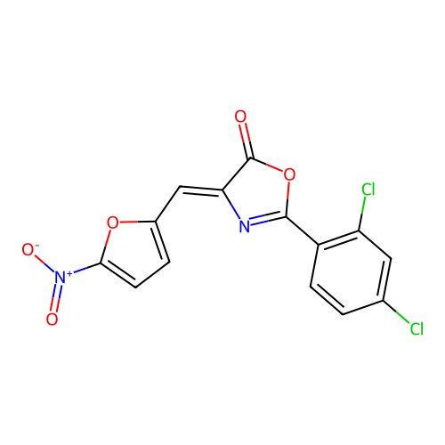 (Z)-2-(2,4-dichlorophenyl)-4-((5-nitrofuran-2-yl)methylene)oxazol-5(4H)-one structure
