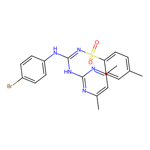 N-{(Z)-[(4-bromophenyl)amino][(4,6-dimethylpyrimidin-2-yl)amino]methylidene}-4-methylbenzenesulfonamide structure