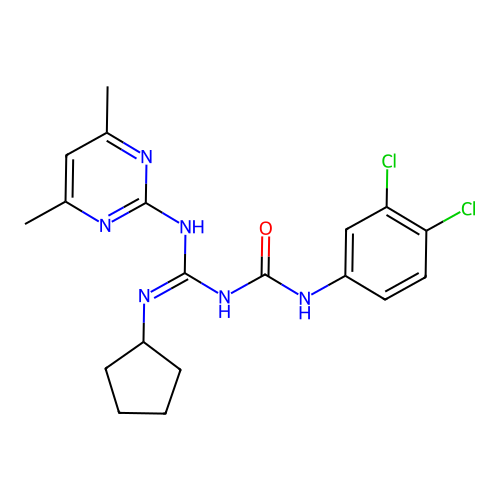 1-[N'-cyclopentyl-N-(4,6-dimethylpyrimidin-2-yl)carbamimidoyl]-3-(3,4-dichlorophenyl)urea structure