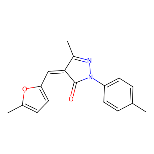 (Z)-3-methyl-4-((5-methylfuran-2-yl)methylene)-1-(p-tolyl)-1H-pyrazol-5(4H)-one structure
