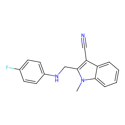 2-{[(4-Fluorophenyl)amino]methyl}-1-methylindole-3-carbonitrile structure