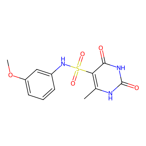 2,4-dihydroxy-N-(3-methoxyphenyl)-6-methylpyrimidine-5-sulfonamide structure