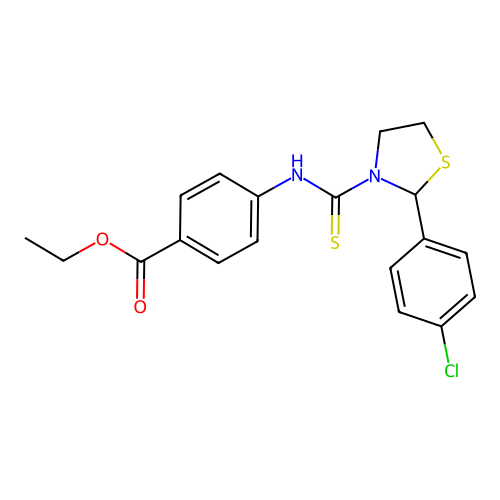ethyl 4-[[2-(4-chlorophenyl)-1,3-thiazolidine-3-carbothioyl]amino]benzoate structure