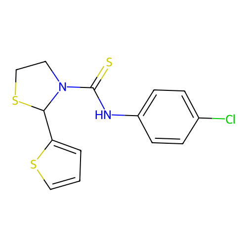 N-(4-chlorophenyl)-2-(thiophen-2-yl)-1,3-thiazolidine-3-carbothioamide structure