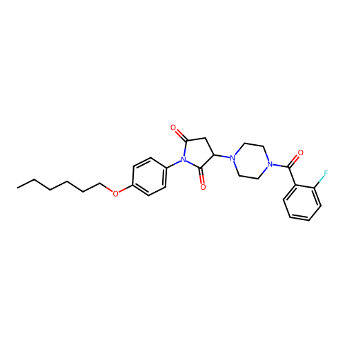3-[4-(2-fluorobenzoyl)piperazin-1-yl]-1-(4-hexoxyphenyl)pyrrolidine-2,5-dione structure