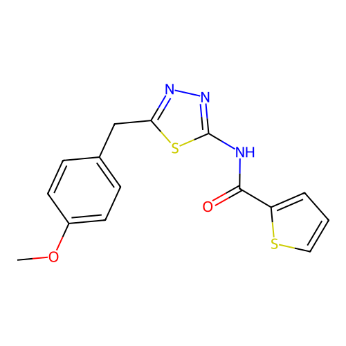 N-[5-(4-methoxybenzyl)-1,3,4-thiadiazol-2-yl]thiophene-2-carboxamide structure