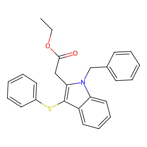 Ethyl 2-[1-benzyl-3-phenylthioindol-2-yl]acetate structure