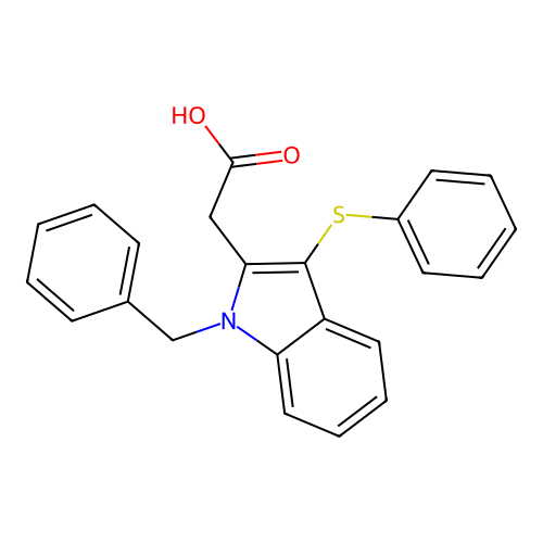 2-[1-Benzyl-3-phenylthioindol-2-yl]acetic acid structure