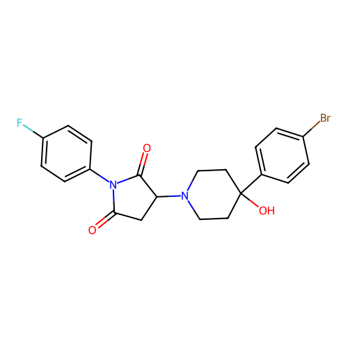 3-[4-(4-bromophenyl)-4-hydroxypiperidin-1-yl]-1-(4-fluorophenyl)pyrrolidine-2,5-dione structure