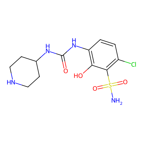 6-Chloro-2-hydroxy-3-(3-piperidin-4-yl-ureido)-benzenesulfonamide structure