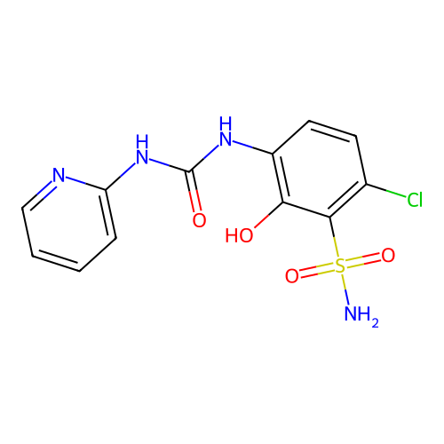 N-(3-aminosulfonyl-4-chloro-2-hydroxyphenyl)-N'-(pyridin-2-yl)urea structure