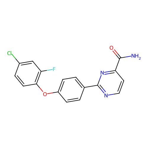 2-(4-(4-Chloro-2-fluorophenoxy)phenyl)pyrimidine-4-carboxamide structure