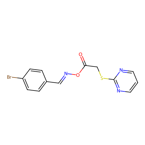 (E)-4-bromobenzaldehyde O-(2-(pyrimidin-2-ylthio)acetyl) oxime structure