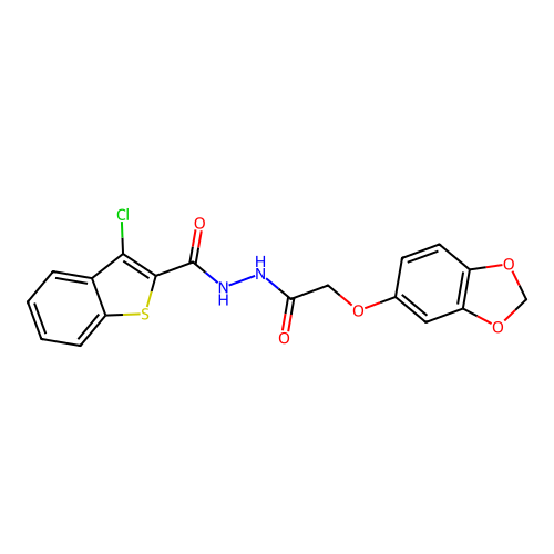 N'-[(1,3-benzodioxol-5-yloxy)acetyl]-3-chloro-1-benzothiophene-2-carbohydrazide structure
